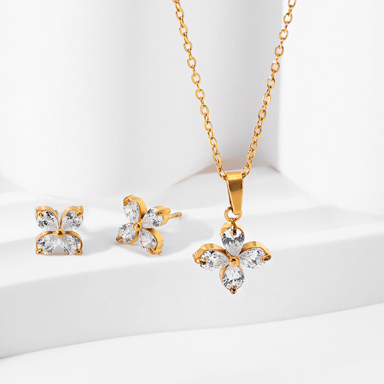 ジルコンチタンスチールカラーファストブレスレットネックレスリングイヤリングジュエリーセット