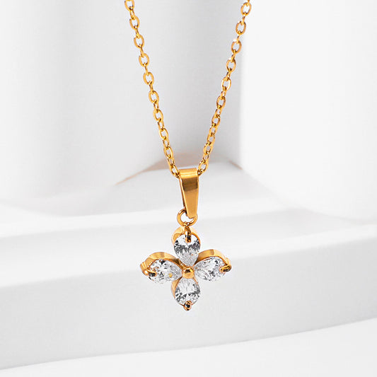 Zircon titanium steel colorfast bracelet necklace ring earrings jewelry set