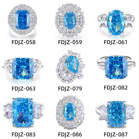 S925シルバー、高炭素ダイヤモンド、アクアマリン、8Aジルコン、レッドディーン宝石リング