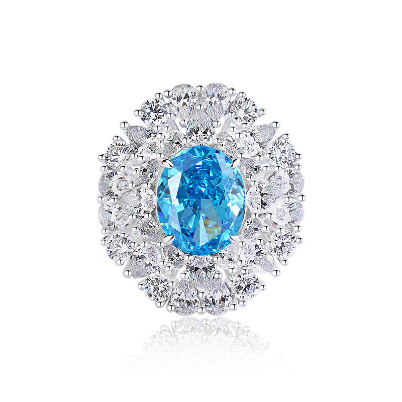 خاتم من الفضة الإسترليني 925 مرصع بأحجار الأكوامارين والزركون الأحمر من الفئة 8A، عالي الكربون، مرصع بالألماس