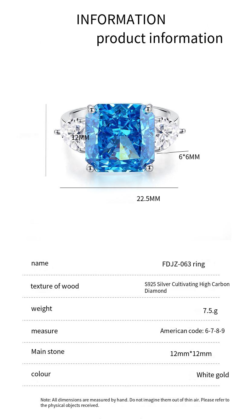 خاتم من الفضة الإسترليني 925 مرصع بأحجار الأكوامارين والزركون الأحمر من الفئة 8A، عالي الكربون، مرصع بالألماس