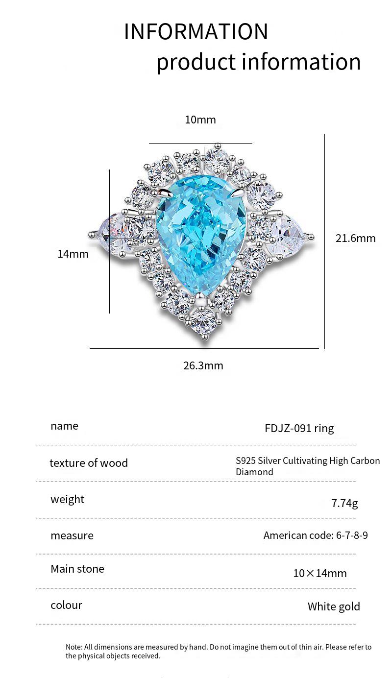 خاتم من الفضة الإسترليني 925 مرصع بأحجار الأكوامارين والزركون الأحمر من الفئة 8A، عالي الكربون، مرصع بالألماس