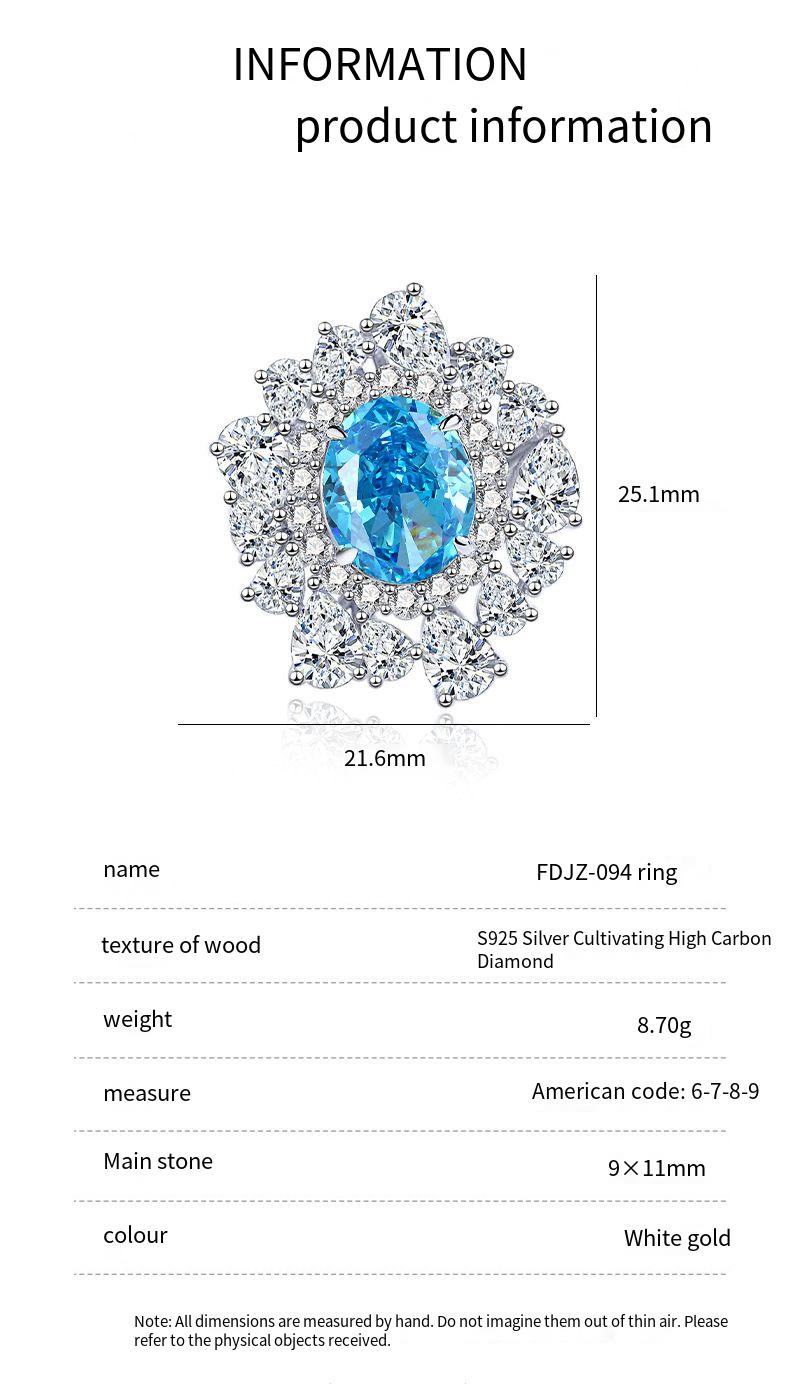 خاتم من الفضة الإسترليني 925 مرصع بأحجار الأكوامارين والزركون الأحمر من الفئة 8A، عالي الكربون، مرصع بالألماس