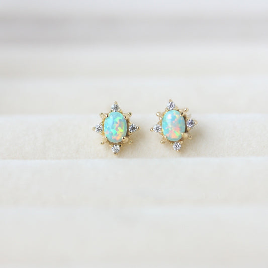 S925 sterling silver plated with 14K gold Opal zircon earrings