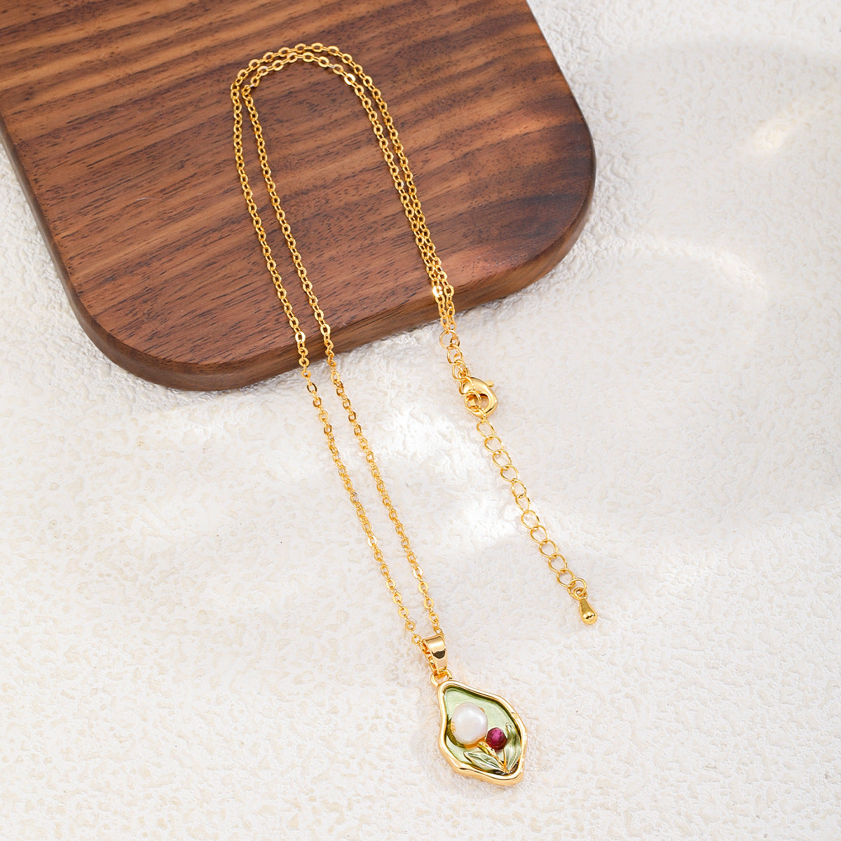 Copper-plated 18k gold oil painting pearl necklace