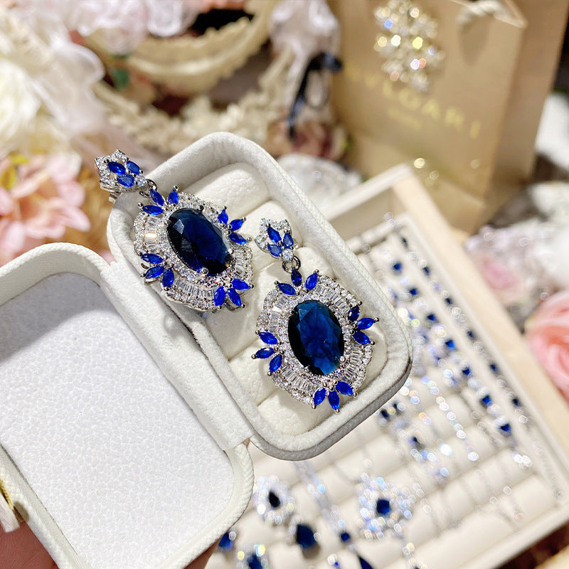 Imitation natural sapphire gold-plated studded ring earrings necklace bracelet