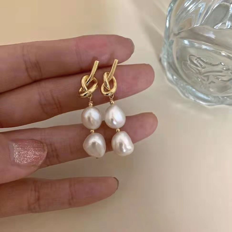 Natural freshwater pearl earrings S925 silver needle baroque irregular