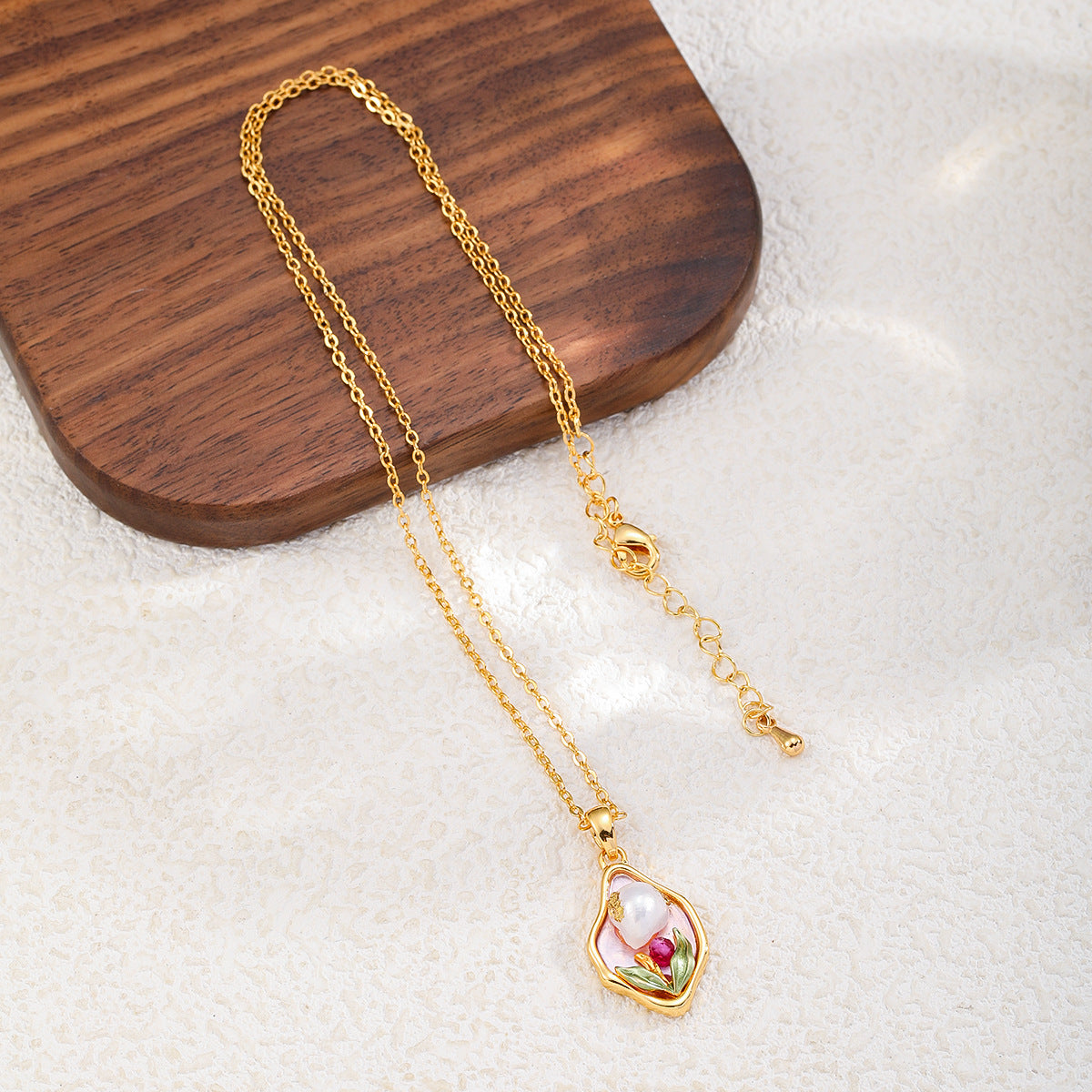 Copper-plated 18k gold oil painting pearl necklace