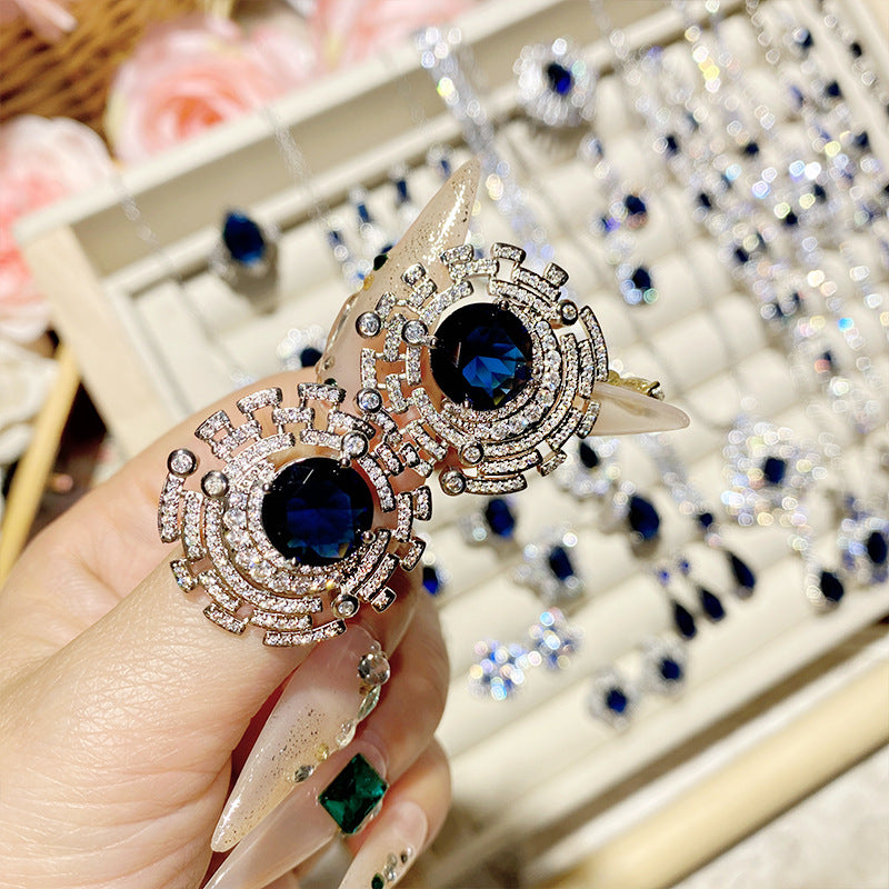 Imitation natural sapphire gold-plated studded ring earrings necklace bracelet