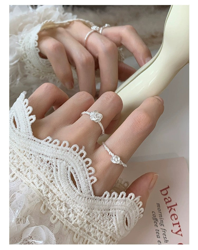 S925 sterling silver rose flower ring