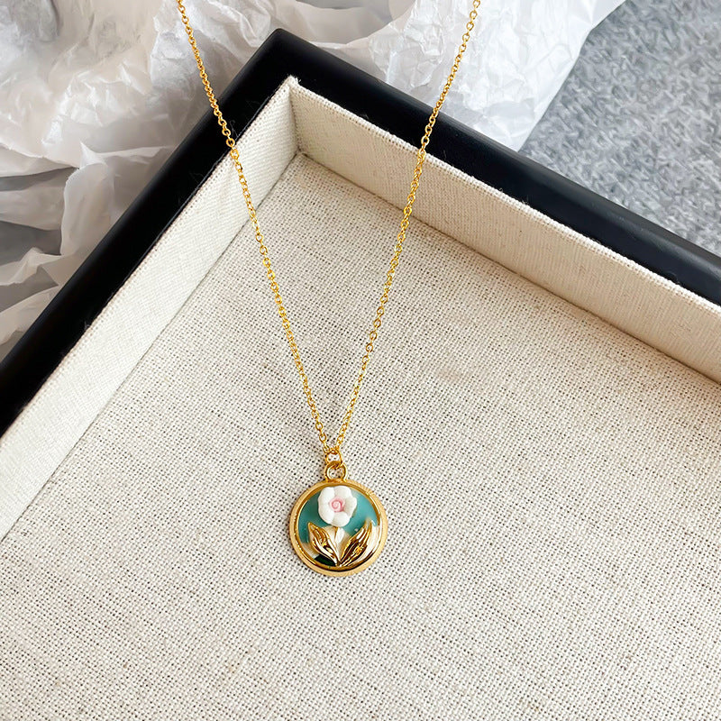 Copper-plated 18k gold oil painting pearl necklace