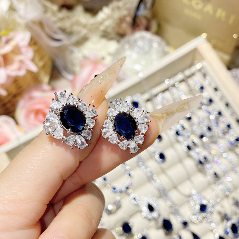 Imitation natural sapphire gold-plated studded ring earrings necklace bracelet