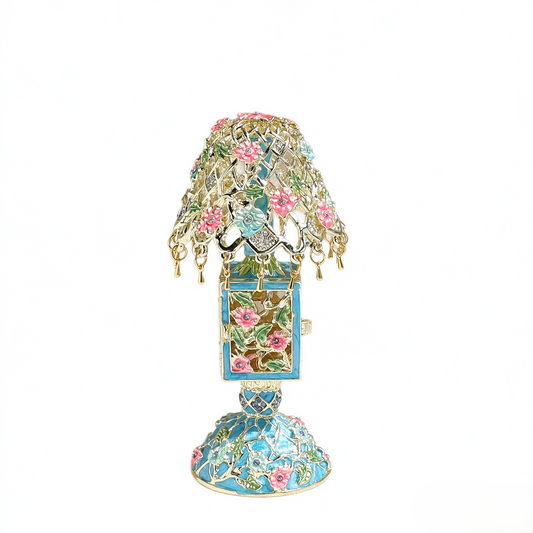 Alloy Enamel Vintage Table Lamp Shaped Jewelry Box, Rhinestone Decor Trinket Box