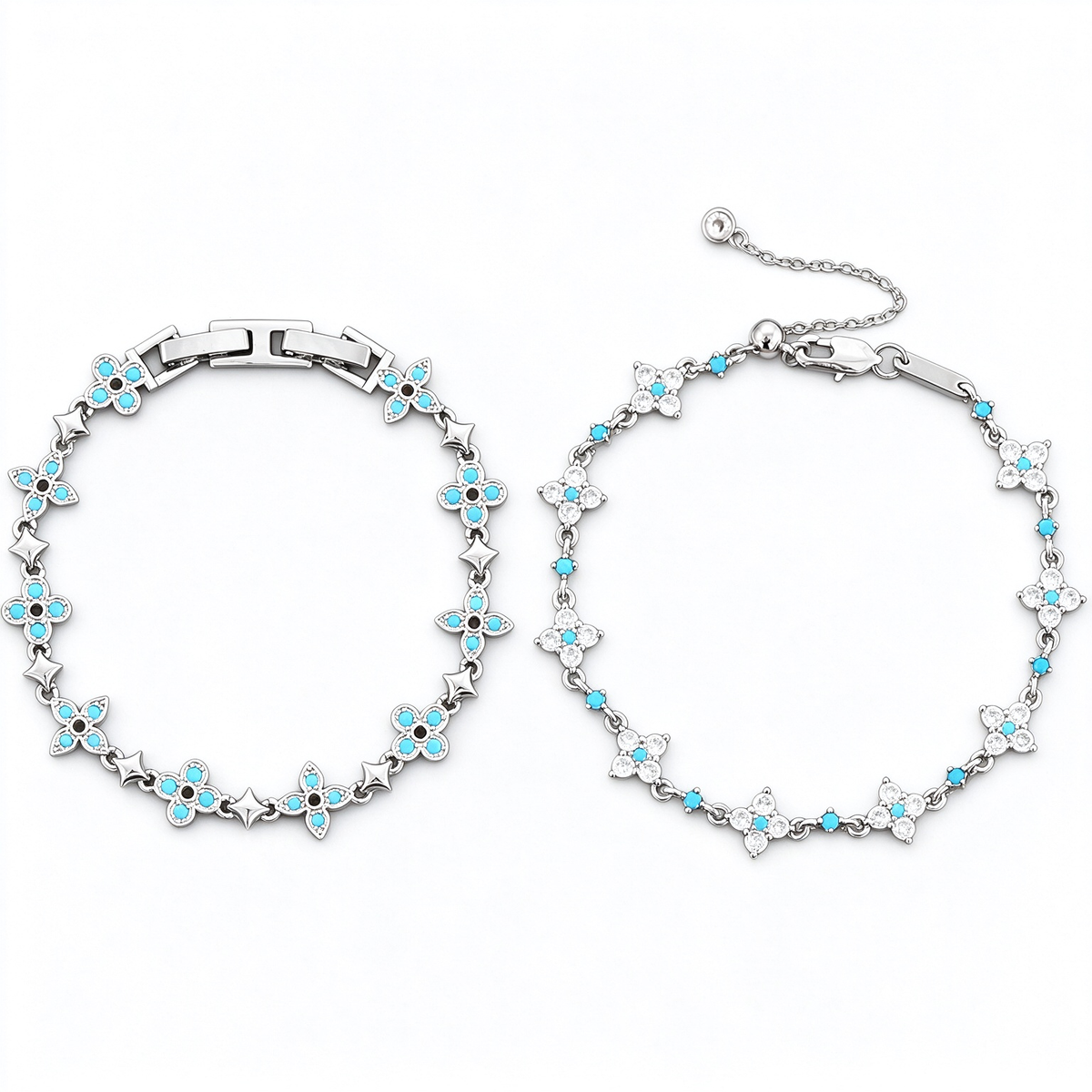 Blue Tone Pave Clover Flower Bracelet