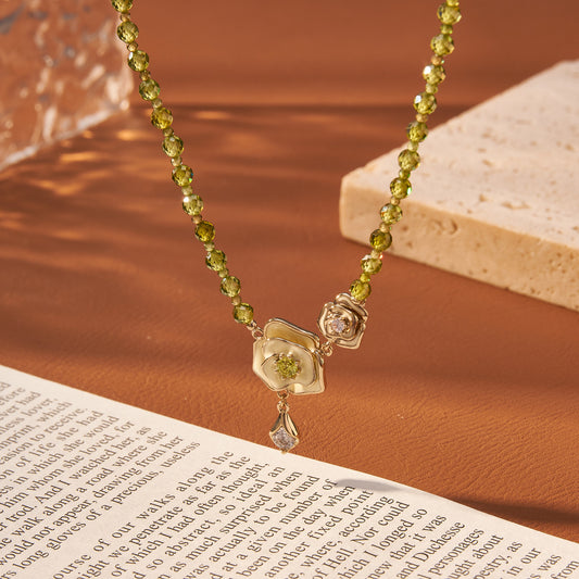 Camellia Rose Dewdrop Zircon Necklace & Earrings