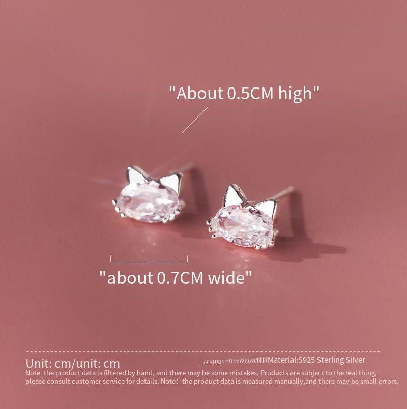 S925 sterling silver single diamond kitten earrings