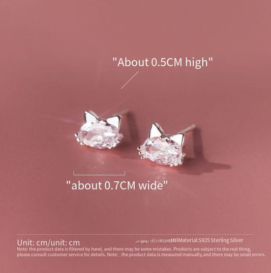 S925 sterling silver single diamond kitten earrings
