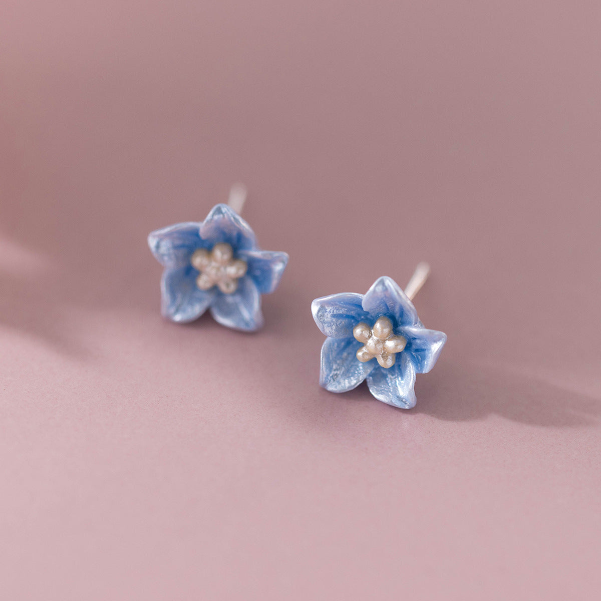 S925 Silver Blue Flower Earrings Camellia
