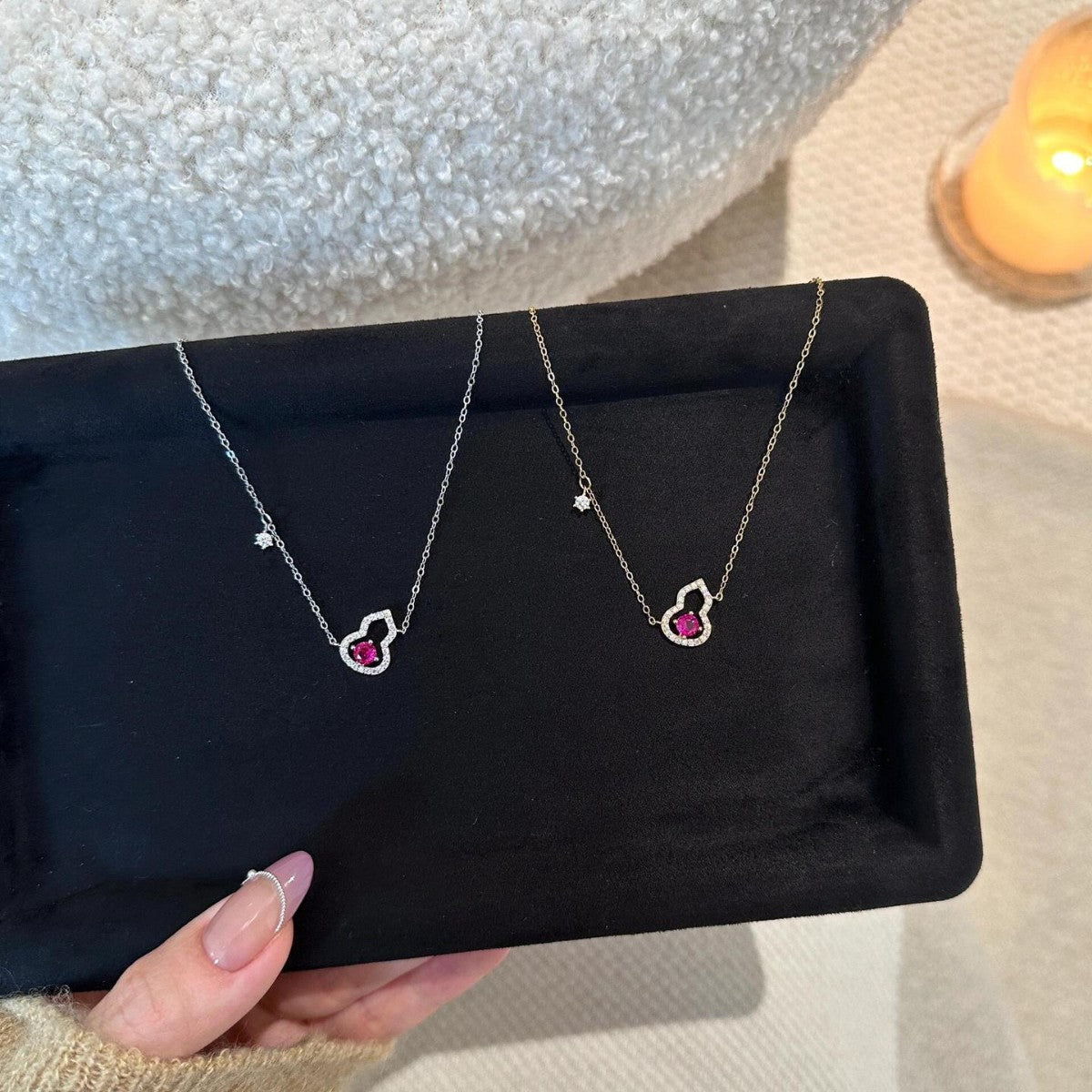 S925 sterling silver 18k gold-plated inlaid zircon gourd necklace bracelet earrings set