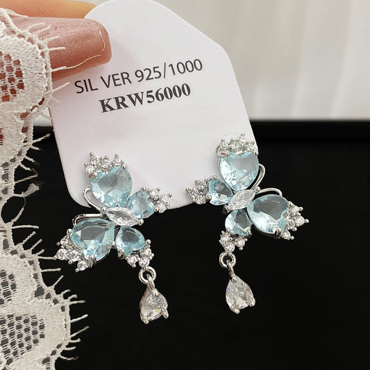 Light blue love zircon butterfly earrings