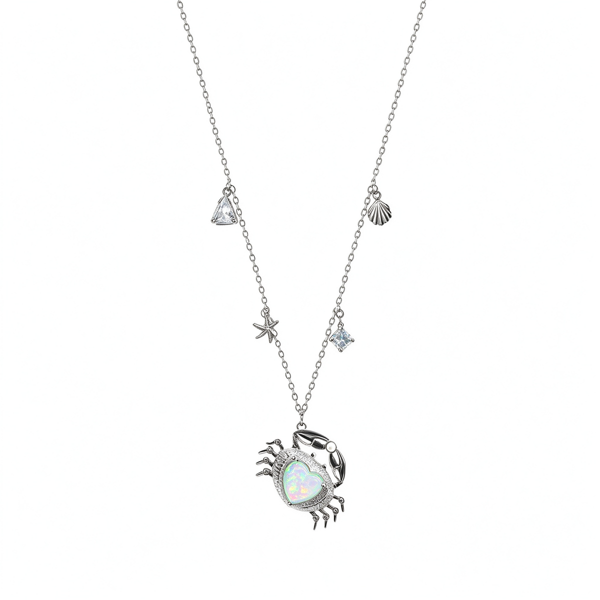 Opal Crab Blue Pearl Heart-Shaped Ocean Necklace Bracelet Stud Earrings
