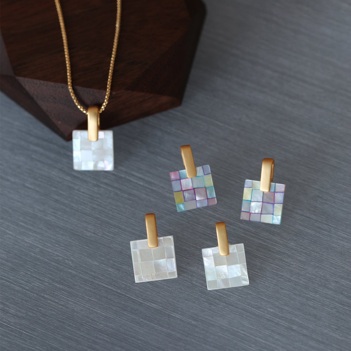 S925 silver needle high-quality stitching white shell necklace earrings set