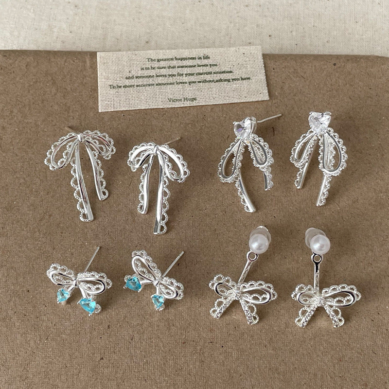 Lace metal bow Pearl Earrings