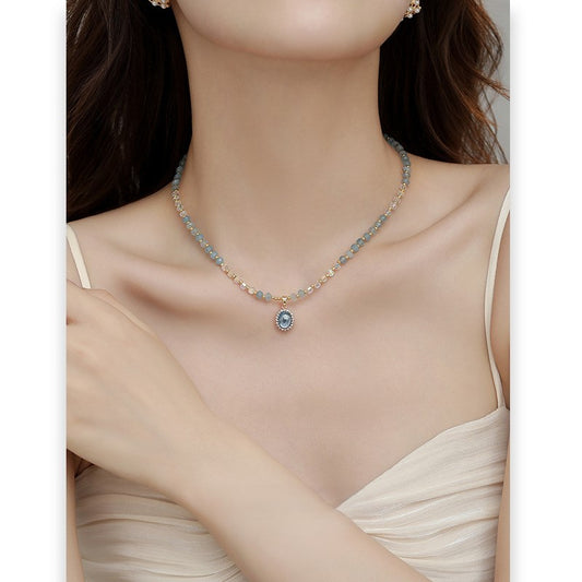 Aquamarine freshwater pearl copper plated gold necklace