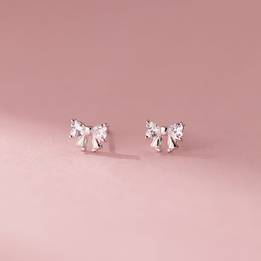 S925 sterling silver studded bow earrings