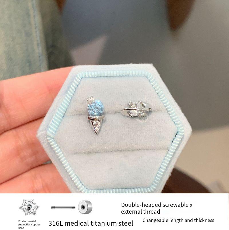 316L titanium steel ice cream zircon earrings plated with gold are not allergic