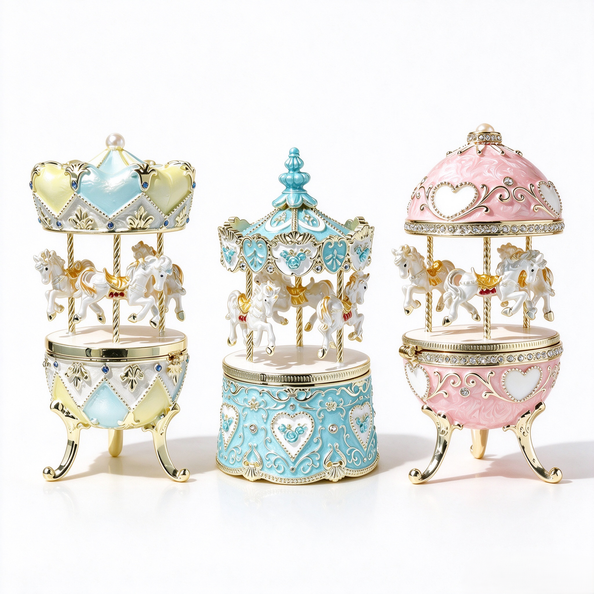 Enamel Carousel Jewelry Box, Proposal Ring Holder, Decorative Trinket Box For Gift