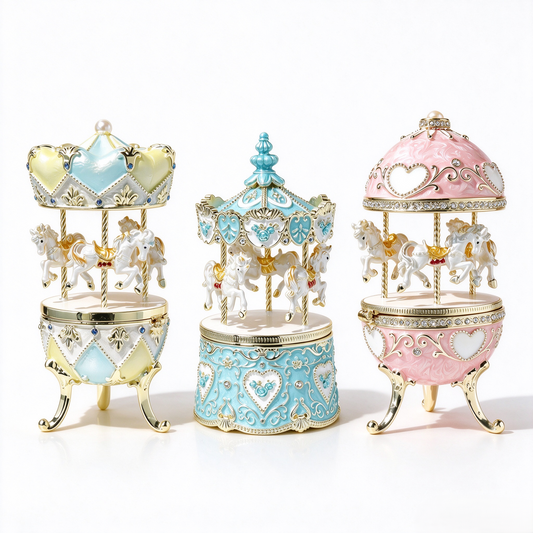 Enamel Carousel Jewelry Box, Proposal Ring Holder, Decorative Trinket Box For Gift