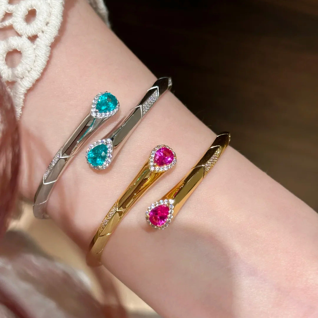 Paraiba Inlaid Spring Open Bangle Bracelet