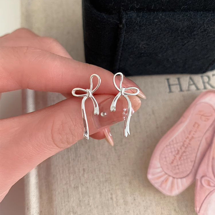 S925 sterling silver bow pierced earrings