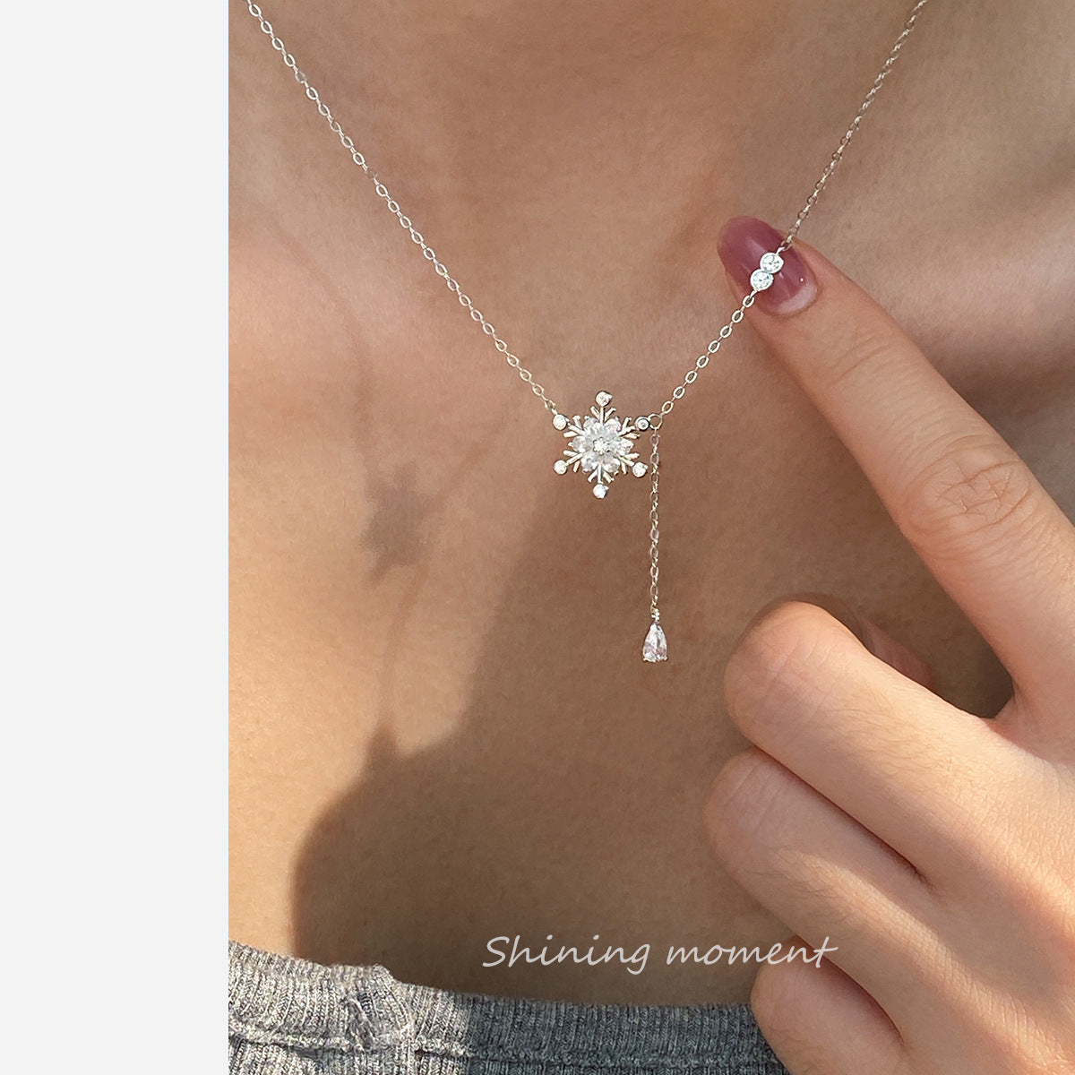 S925 sterling silver sweet Mori snowflake diamond drop necklace