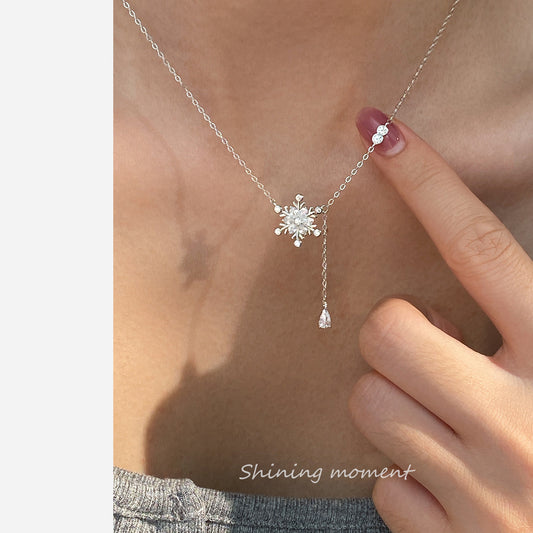 S925 sterling silver sweet Mori snowflake diamond drop necklace