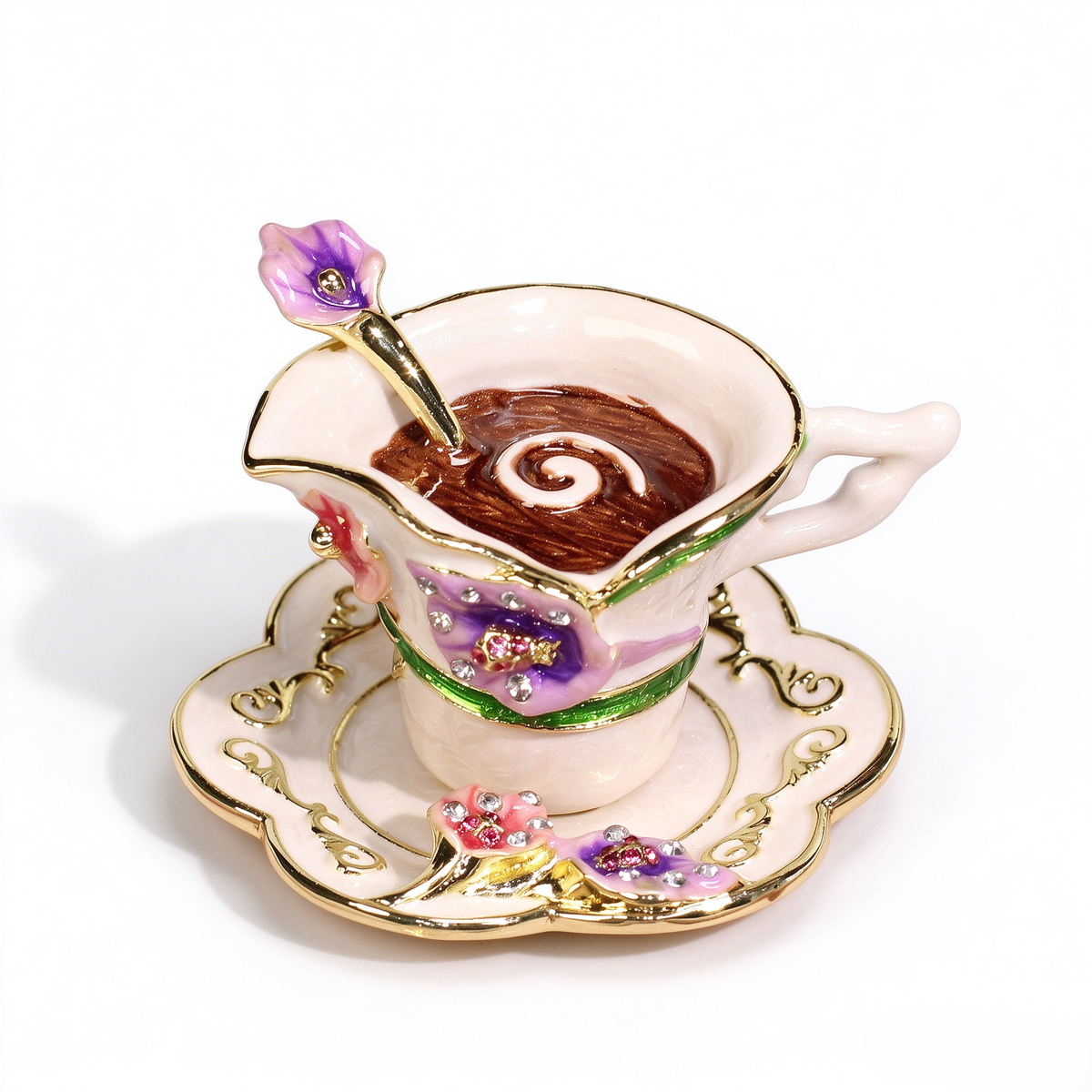 Enamel Coffee Cup Shaped Jewelry Box, Miniature Realistic Coffee Mug Trinket Box Decorative Ornament