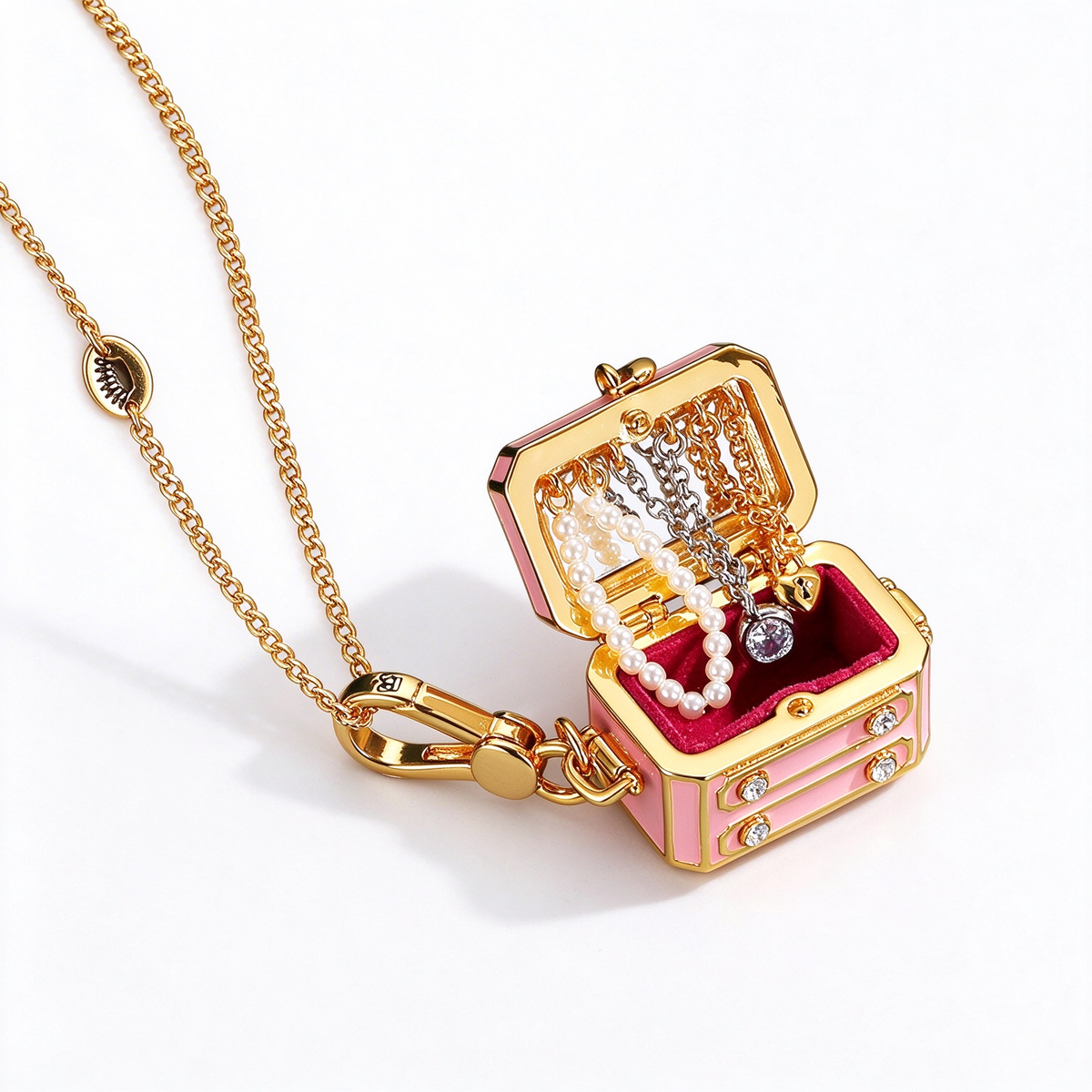 Openable Gold-Plated Pumpkin Car Jewelry Box, Book Heart Chocolate Box Pendant Keychain Sweater Chain Necklace