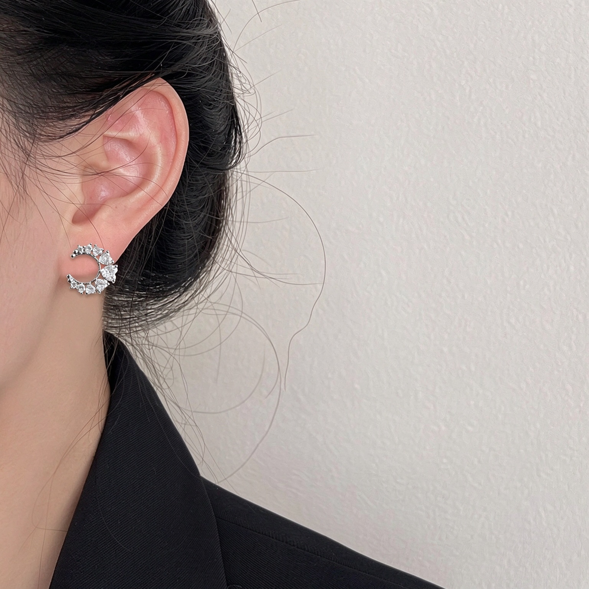 Moon Earrings with Inlaid Zircon