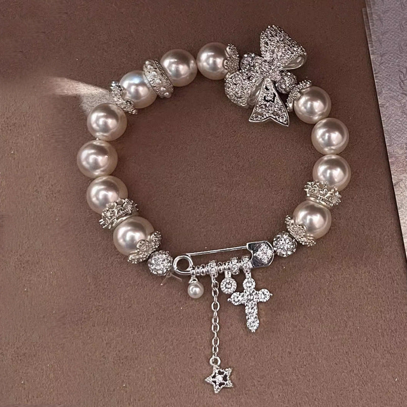 Pearl zircon bow bracelet