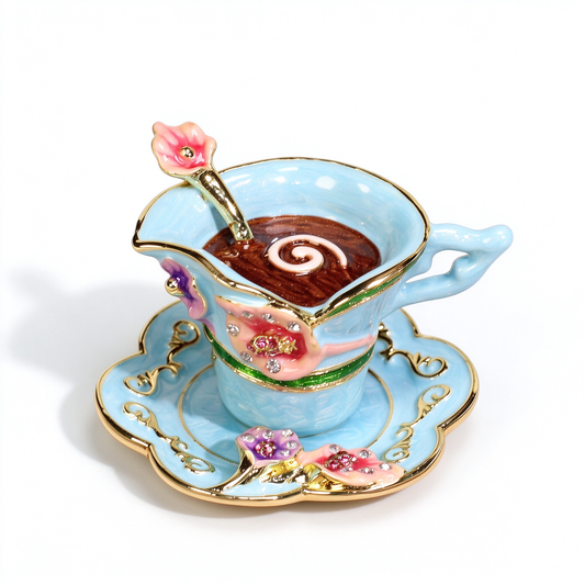Enamel Coffee Cup Shaped Jewelry Box, Miniature Realistic Coffee Mug Trinket Box Decorative Ornament