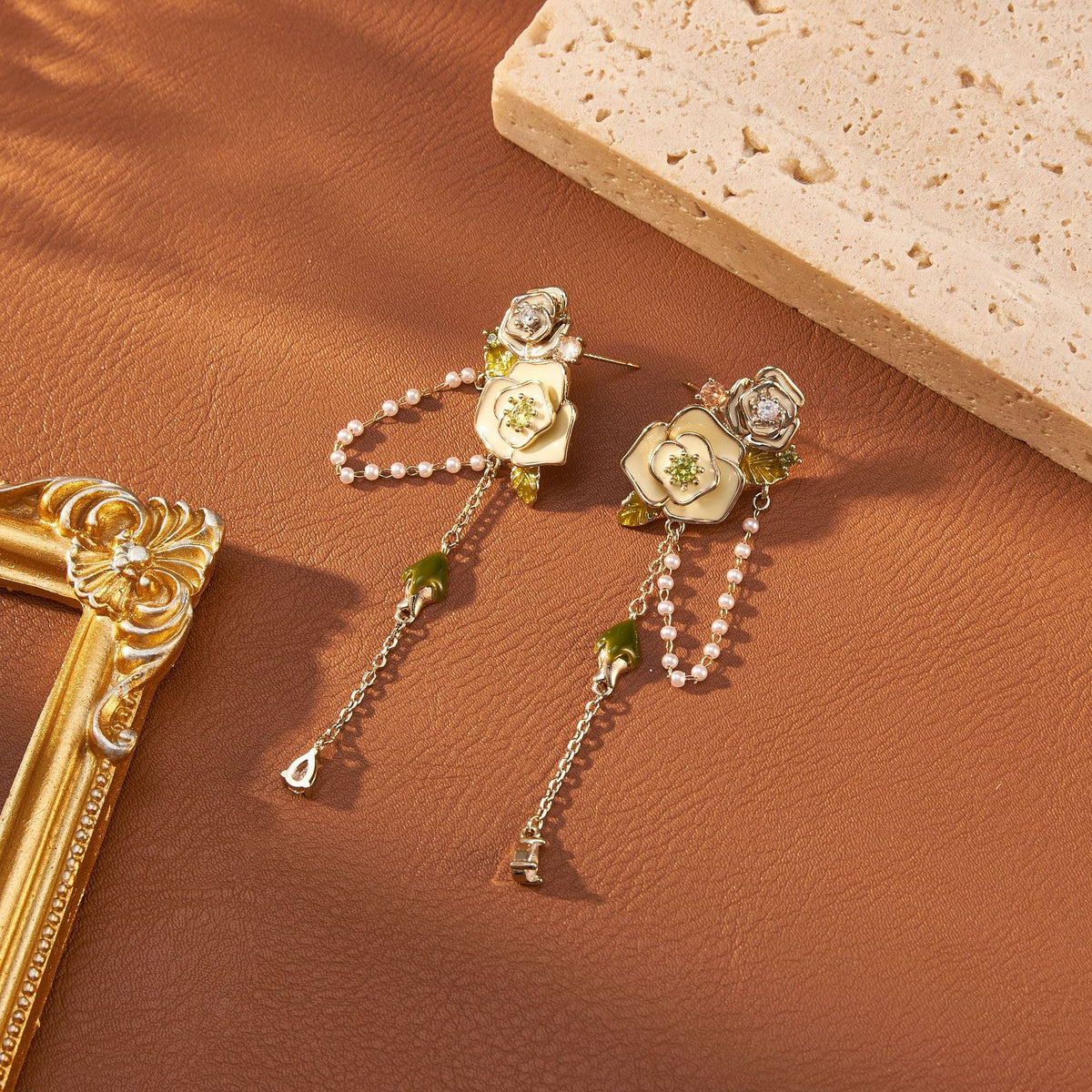 Camellia Rose Dewdrop Zircon Necklace & Earrings