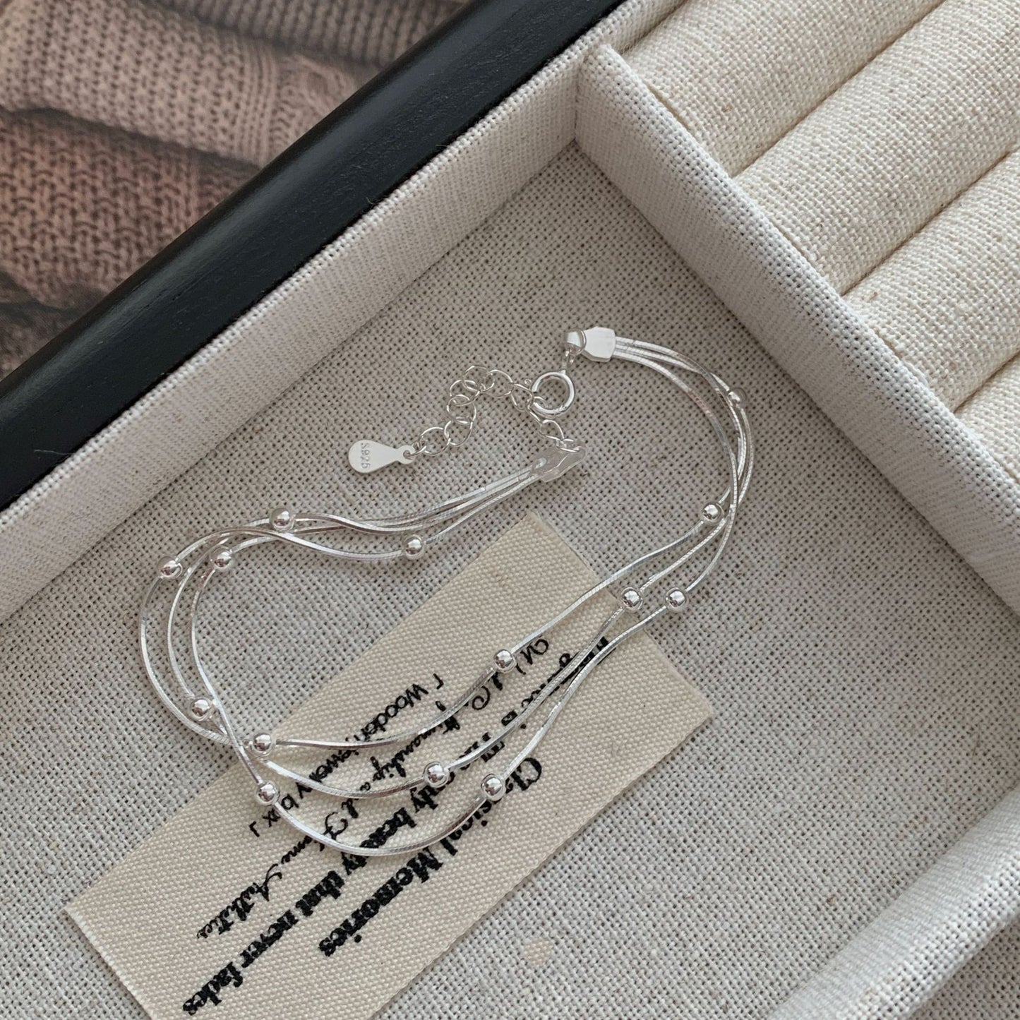 S925 sterling silver three-layer bead snake bone bracelet