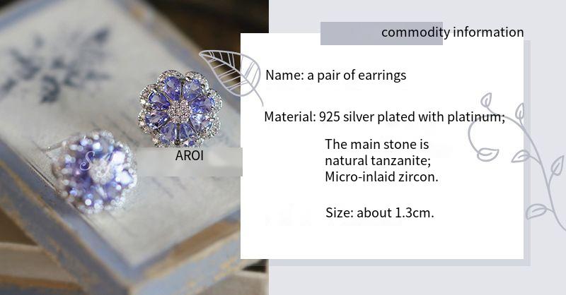 No fading 925 sterling silver natural tanzanite flower earrings