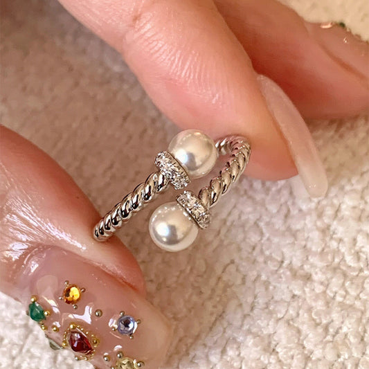 S925 sterling silver twist pearl split ring