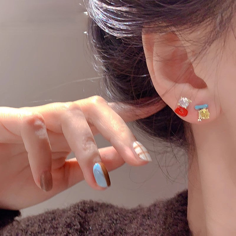 Zircon diamond-encrusted drop oil color earrings