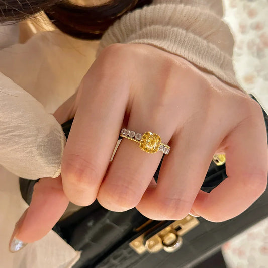 Yellow diamond sugar cube ring adjustable opening
