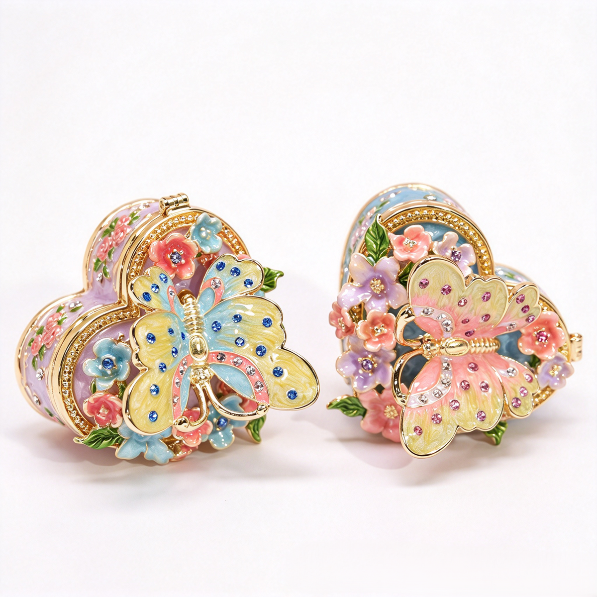 Enamel Butterfly Heart‑Shaped Jewelry Box, Decorative Trinket Ring Box For Rings Earrings