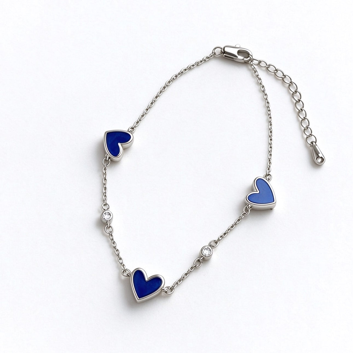 Klein Blue Heart Stud Earrings with S925 Silver Posts, Bracelet