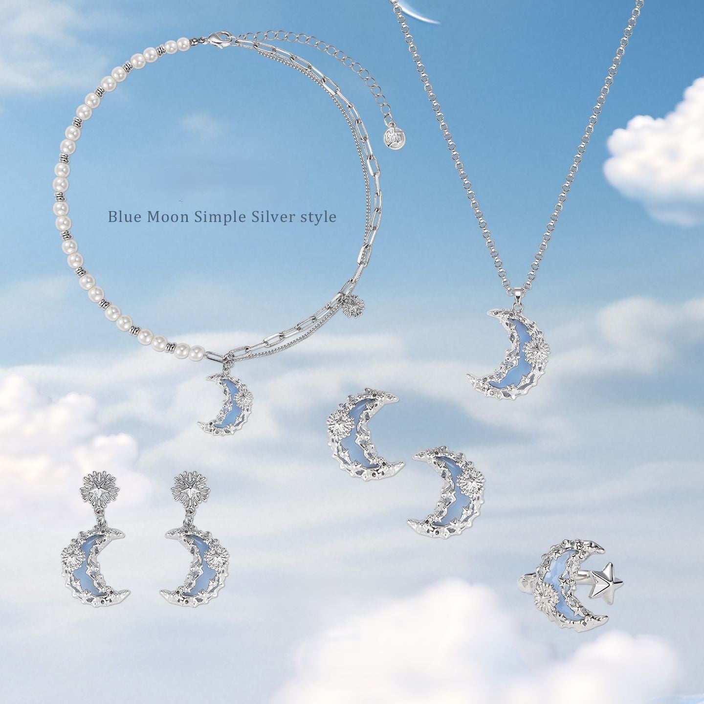 Lava blue moon series necklace ring earrings